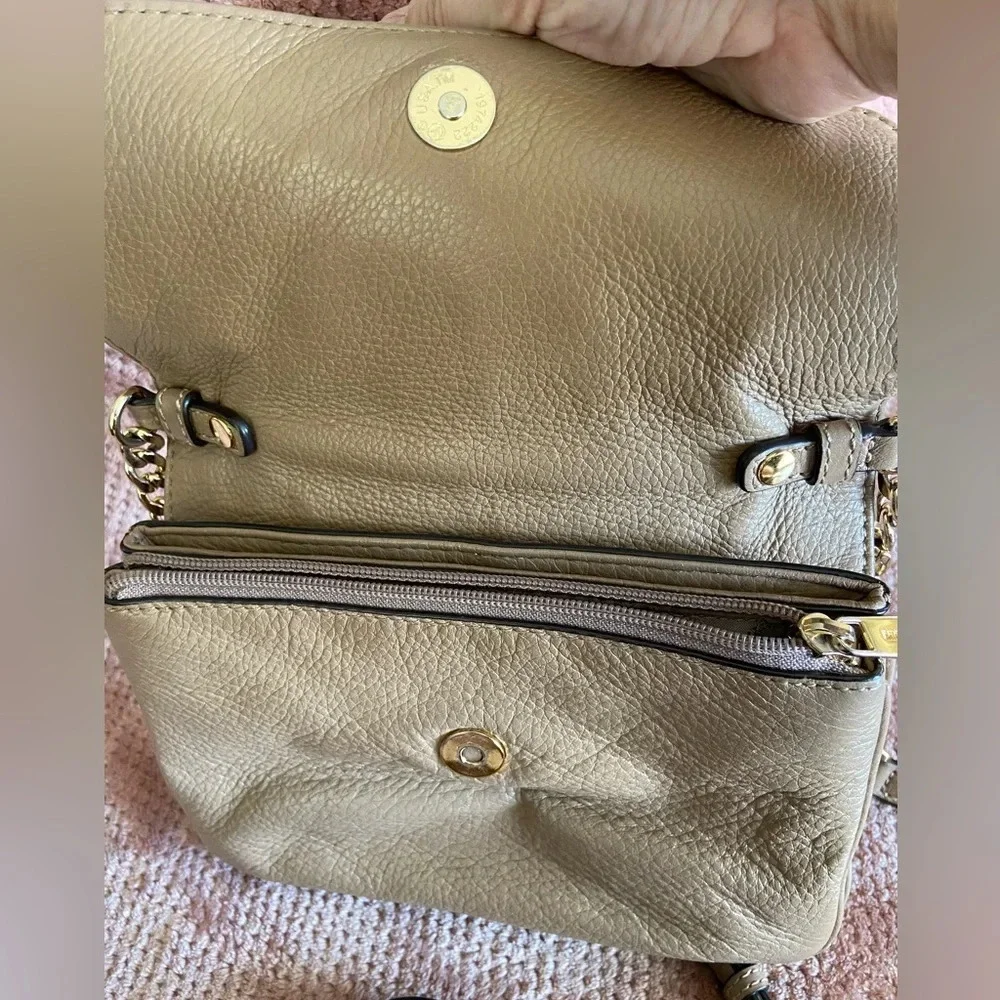 Michael Kors Bedford Double Gusset Large Crossbody Bag,  Soft Pink Tan & Gold
